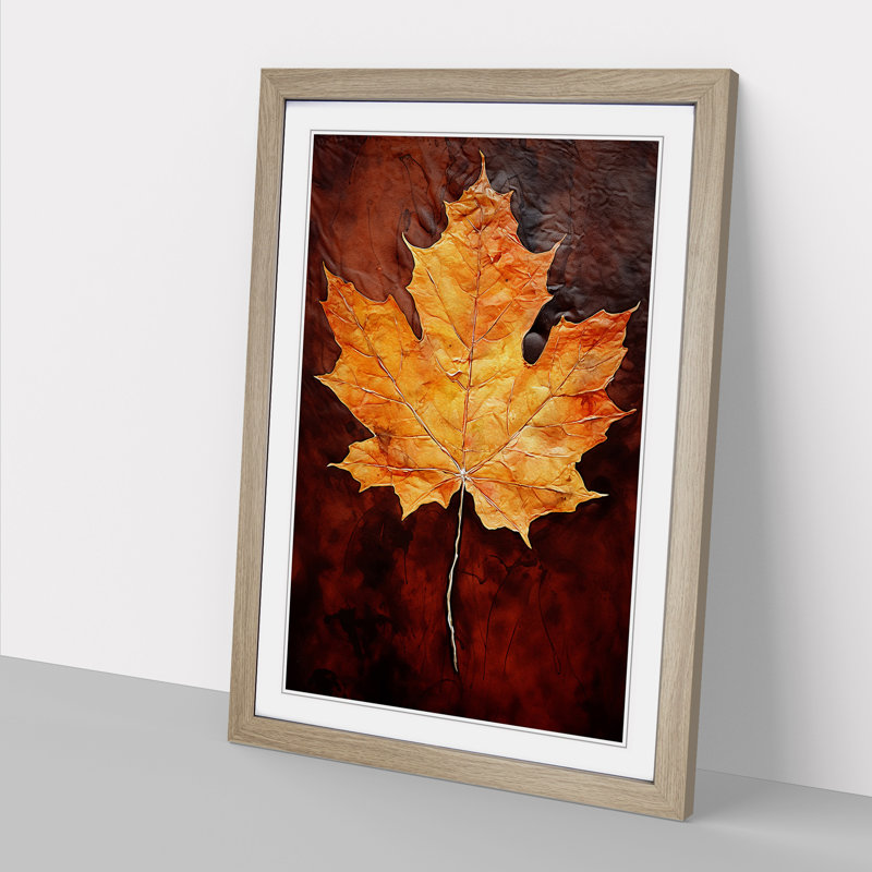 Leaf Gestural - Single Picture Frame Print on Wood, 64cm H x 46cm W x 2cm D, Oak Framed