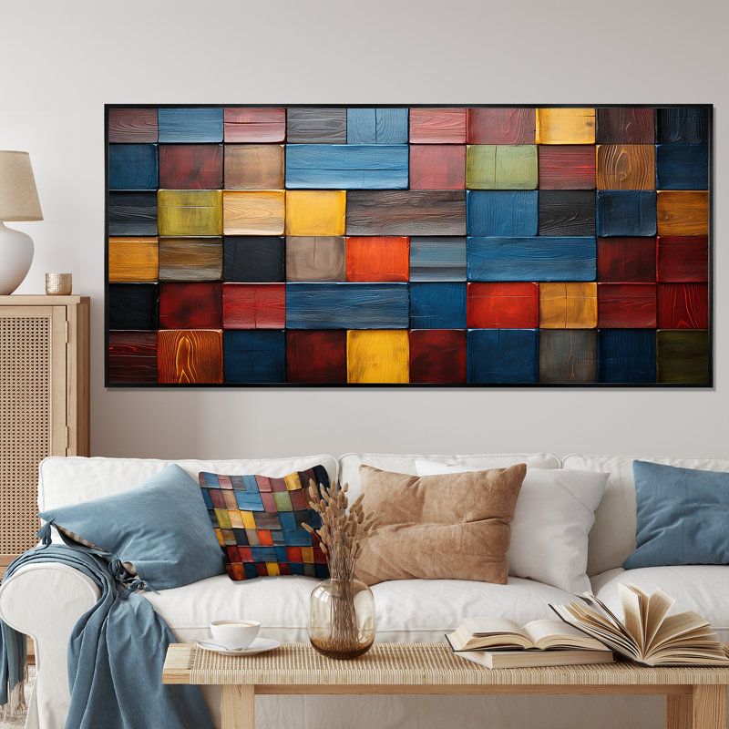 Carreaux colorés de couleurs terre V - art mural mosaïque Boho pour le salon, H 28 po x l 60 po x P 1,5 po