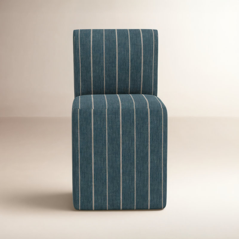 Chaise parsons en coton Traudl, Frigo à rayures indigo