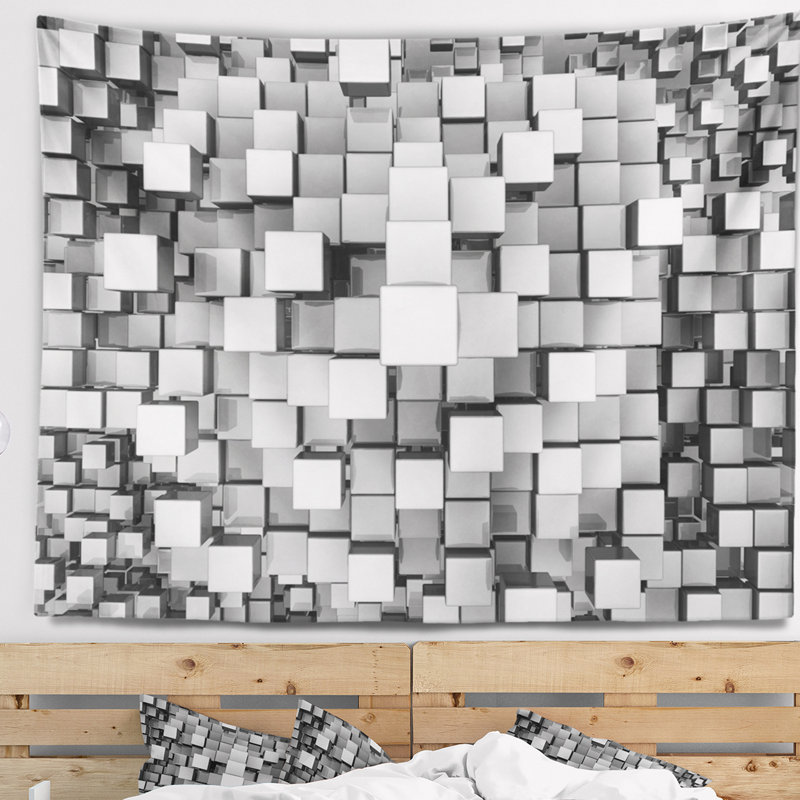 Tapisserie cubes noir et gris, H 32 po x l 39 po