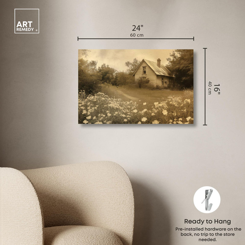 Rustic Brown Landscape Canvas Art with Pine Wood Frame