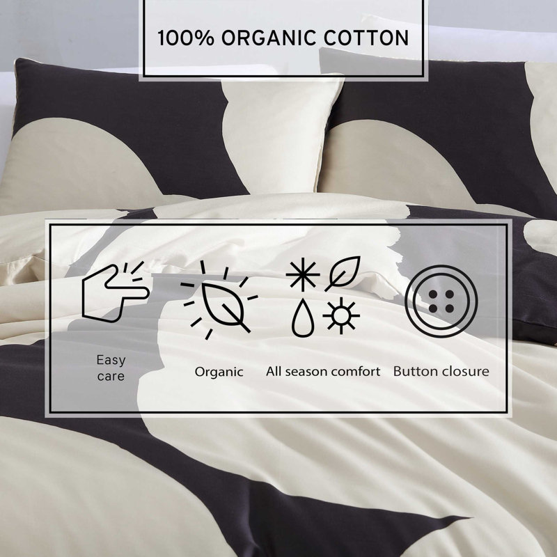 Iso Unikko Organic 100% Cotton Standard Duvet Cover Set, King Duvet Cover + 2 King Shams