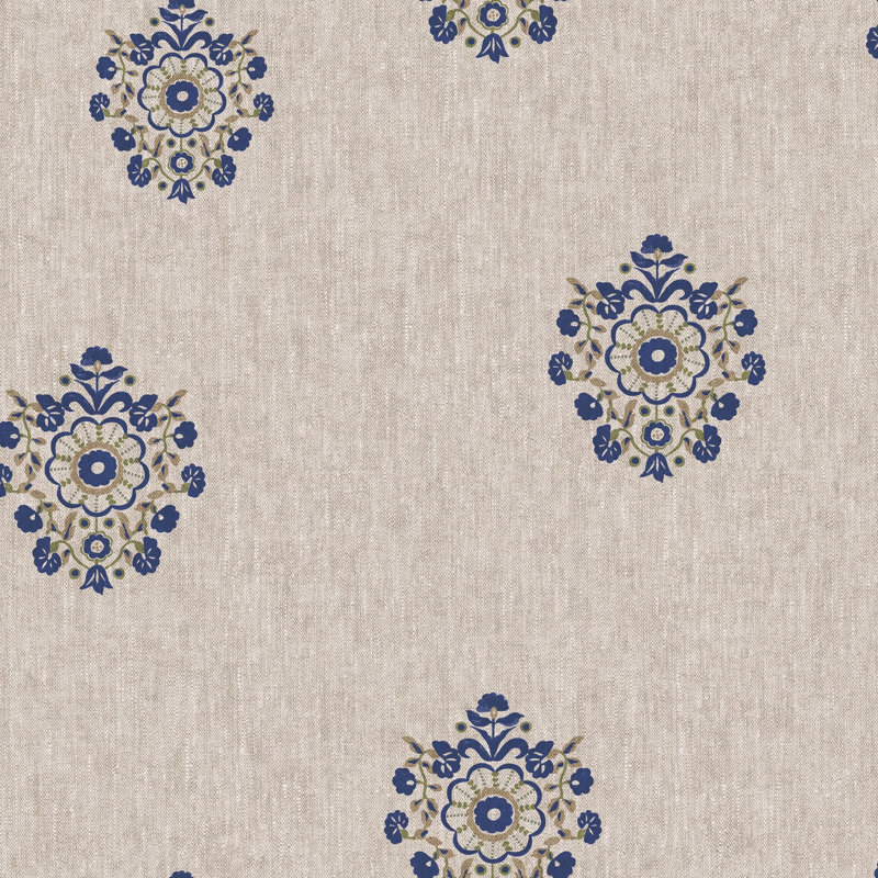 Joules Grove Motif Print Linen/Blue Floral 10m x 52cm Matte Wallpaper Roll