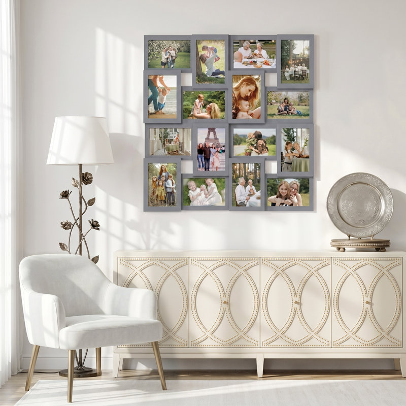 Cadre photo mural, galerie Collage, 16 photos, Cendré