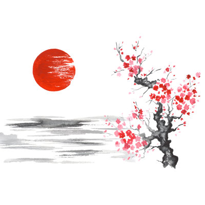 Sumi-E Art Sakura - Wrapped Canvas Print