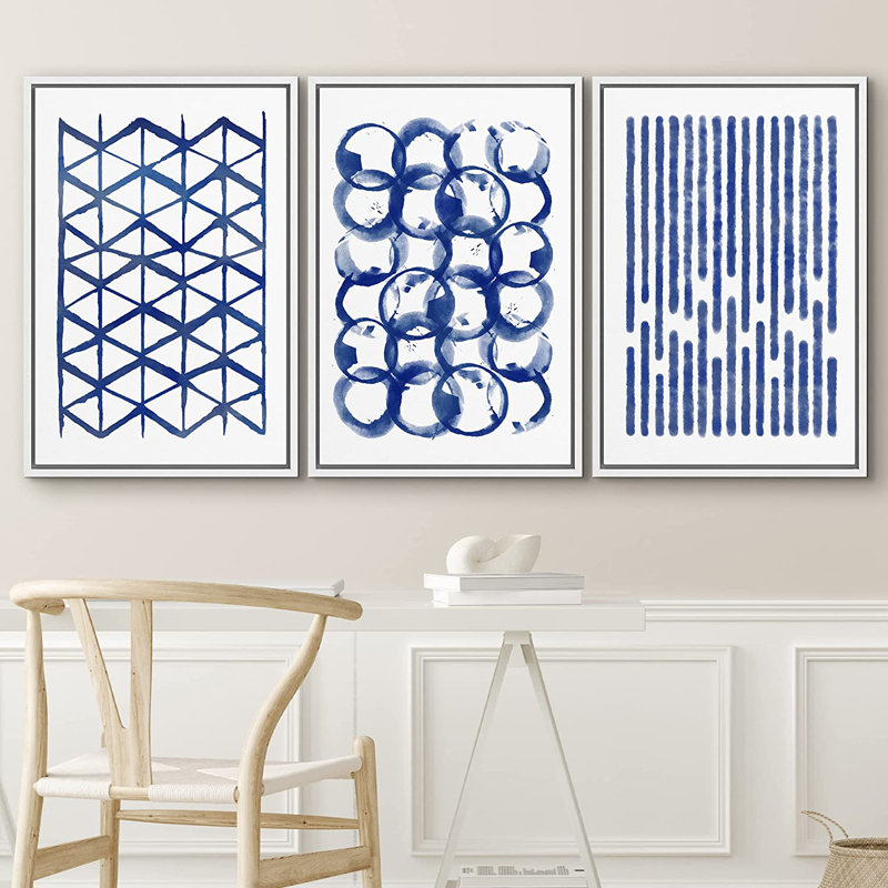 «Blue Blue», ensemble de 3 reproductions d'art sur toile, H 24 po x l 48 po x P 1,5 po, Blanc