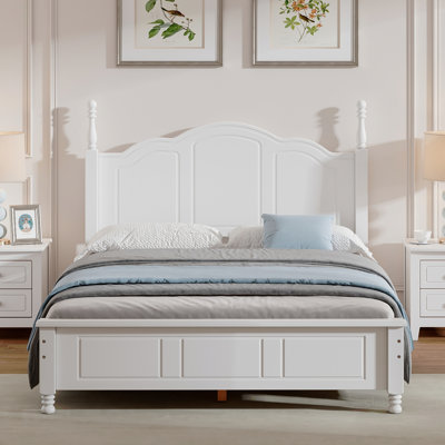 Full Size Wood Platform Bed Frame,Retro Style Platform Bed With Wooden Slat Support
