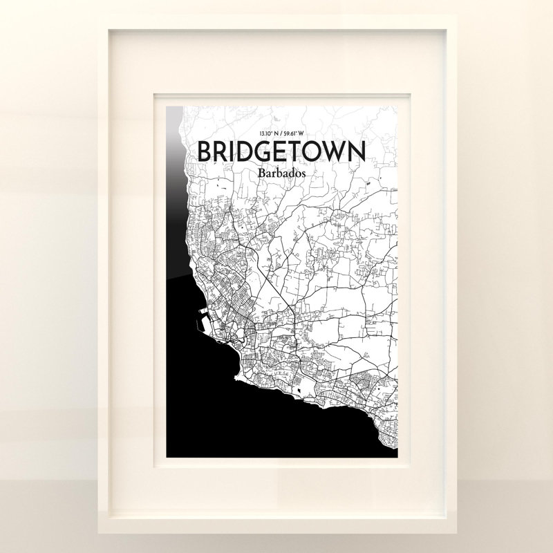 «Bridgetown City Map», impression, Noir et blanc, H 27,6 po x l 19,7 po