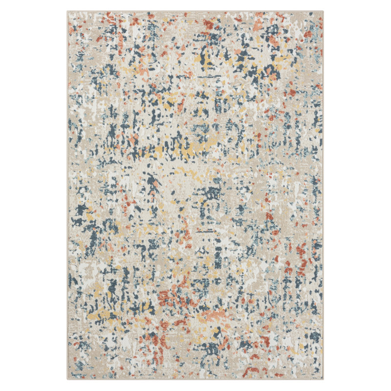 Isebelle Performance Modern Abstract Blue/Rust/Multicolor Rug, Rectangle 3'11" x 6'