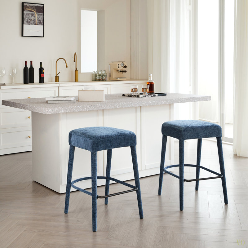 Tabouret de bar rembourré sans dossier en tissu - siège rembourré confortable avec pieds et repose-pieds robustes, siège peu encombrant pour îlot de cuisine, comptoir de salle à manger et pub, 2 ensembles