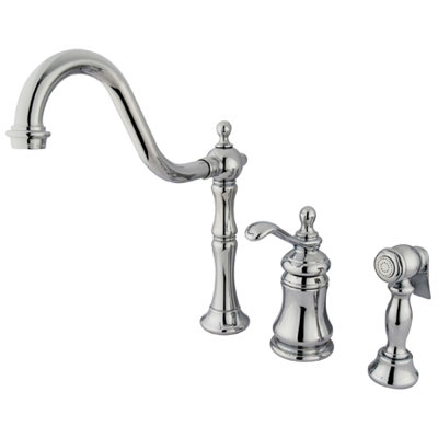 Kingston Brass Templeton Single-Handle 3-Hole Widespread Kitchen Faucet with Brass Sprayer