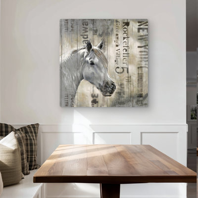 Begin Edition International Inc. Rustic White Horse - Gray Metal Print for Bedroom Decor