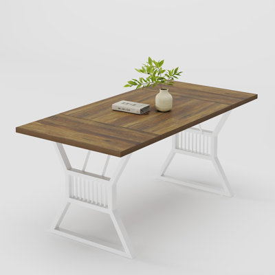 Dining Table 4-6 Person 70.8 Inch, Farmhouse Kitchen Table with Heavy Duty Metal Legs,  Wooden Long Dining Room for Kitchen, Living Room , Office
