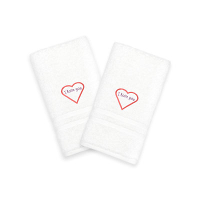 I Love You Embroidered Turkish Cotton Hand Towel