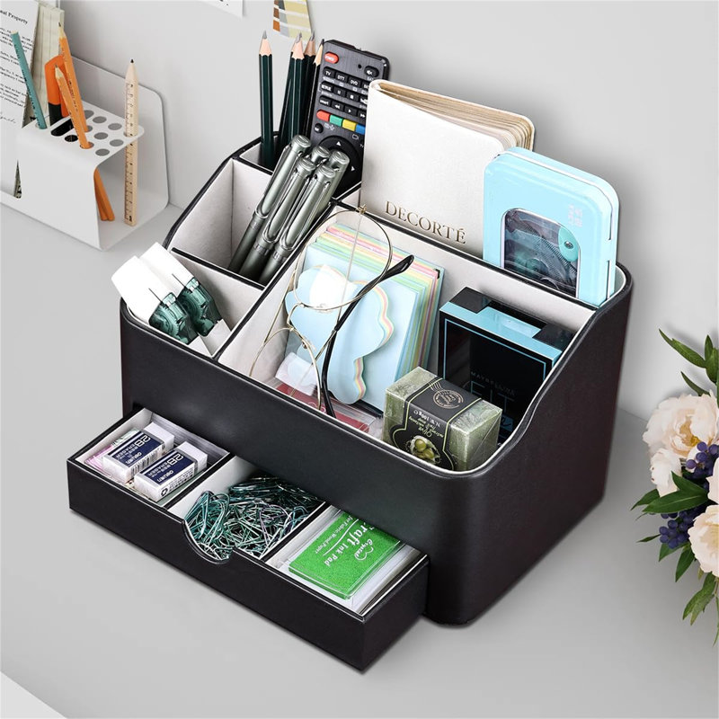 Camirah Leather / Faux Leather Desk Organiser, Black