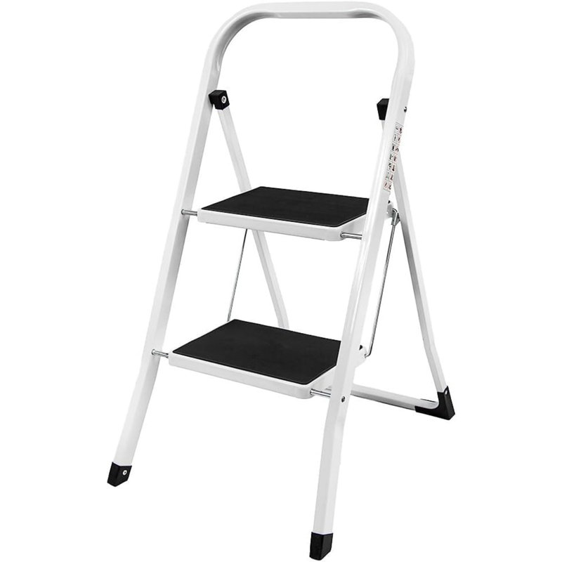 Quash 2 Step Ladder Steel Folding Step Ladder with Black Non-Slip Rubber Portable