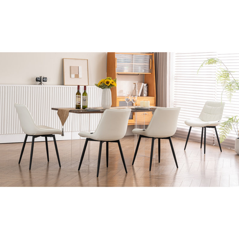 Emsley Faux Leather Upholstered Dining Chair Armless Side Chair with Metal Legs, White