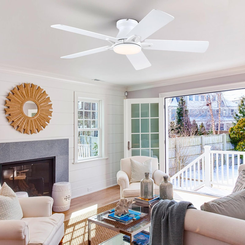Ventilateur de plafond 52 po avec ensemble d'éclairage DEL et télécommande, Blanc