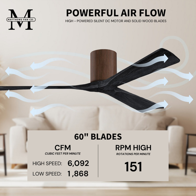 Irene Ceiling Fan, Walnut, Matte Black, 60"