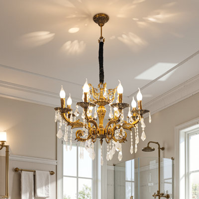 Classic Crystal Candle Chandelier Antique Bronze Pendant Ceiling Lamp With LED Bulbs