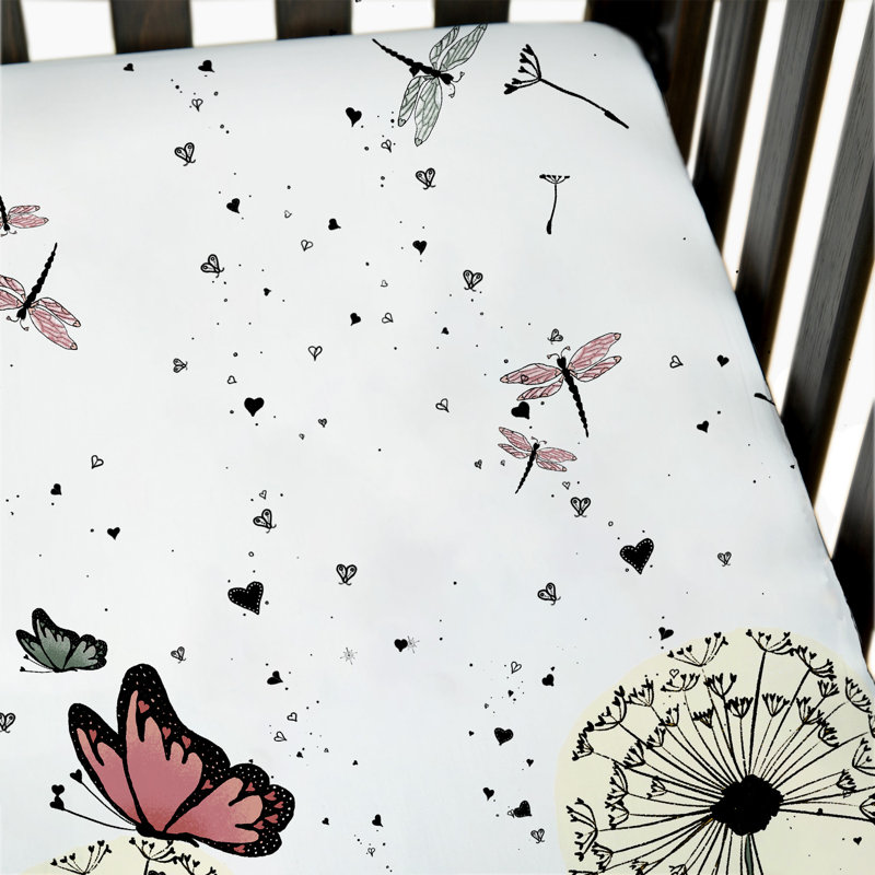 JumpOff Jo - Drap-housse pour lit de bébé, drap pour lit de bébé 100% coton super doux et respirant pour matelas de lit de bébé standard et lits pour tout-petits, 28 po x 52 po - Dandelion Dreams