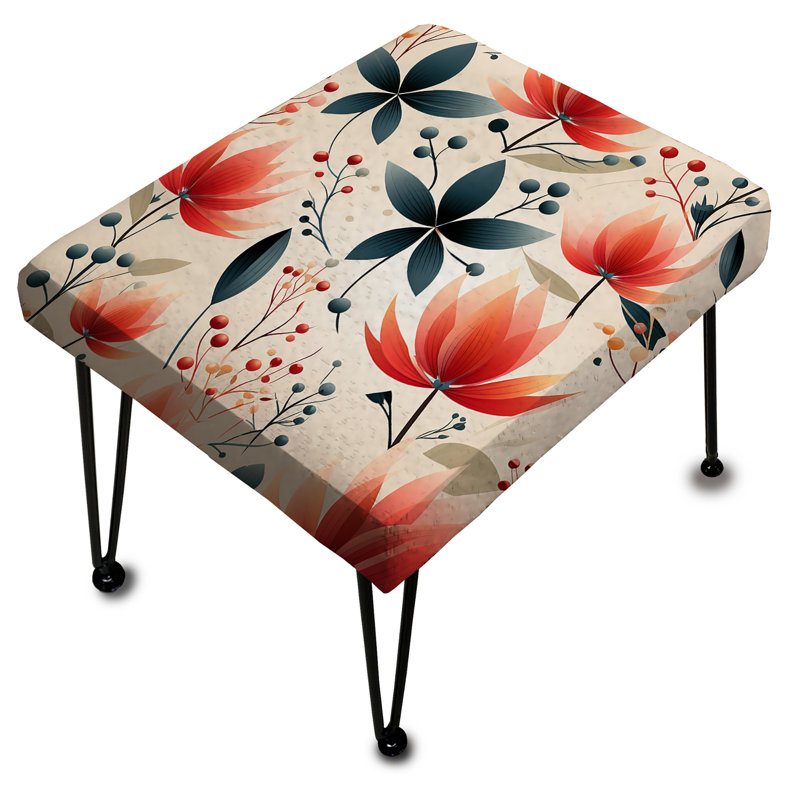 Elegant Red Floral Pattern III - Floral Rectangle Ottoman