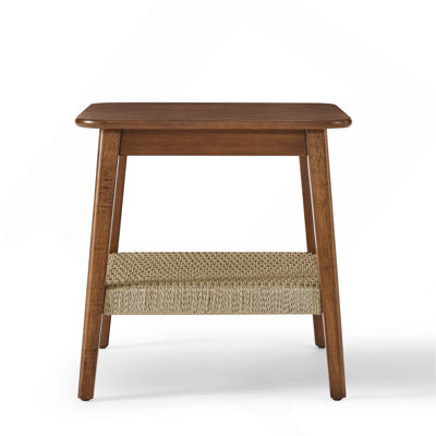 23" Mid-Century Boho Side Table with Woven Storage Shelf - Versatile Bedside Table, Small End Table for Living Room, Bedroom, Patio, Home Office