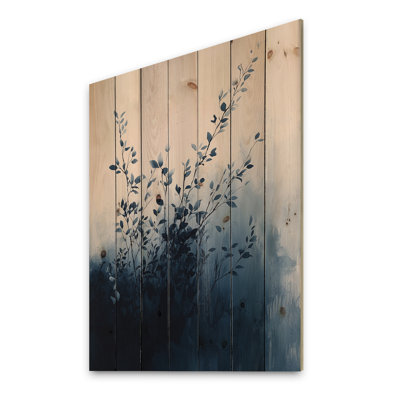 Minimalism Solitude Of Leaves In Monochrome I - Plants Wood Print - On Natural Pine Wood