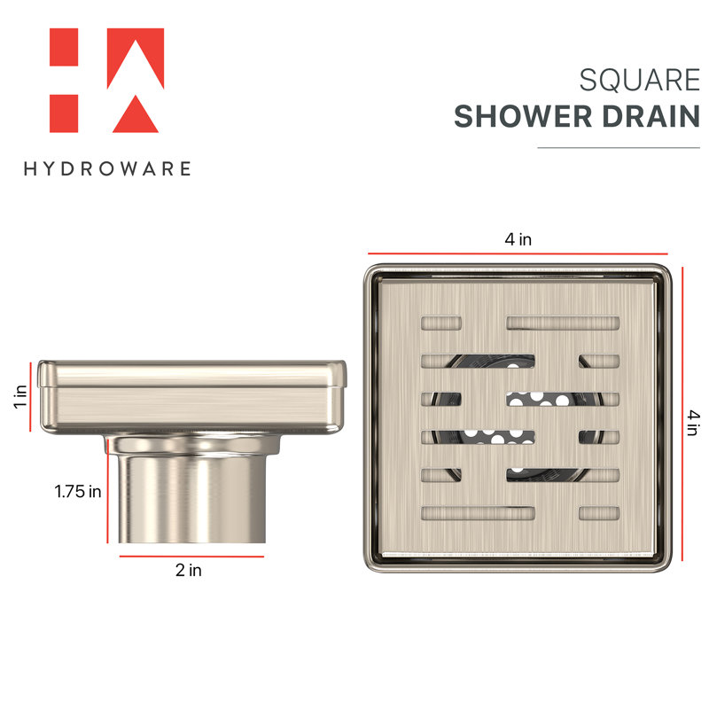 DRAIN DE DOUCHE CARRÉ 4 po avec crépine et crochet de levage - bonde en acier inoxydable moderne pour douches de salle de bain