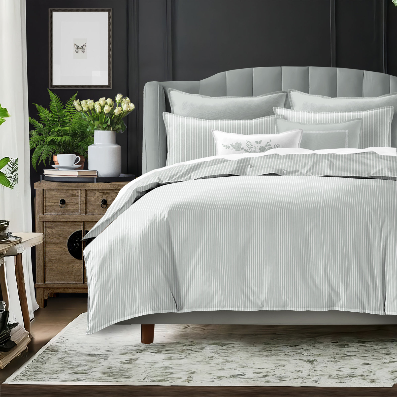 Ruben Stripe Cotton Reversible Coverlet Set, King Coverlet/Bedspread + 2 King Shams, Sage