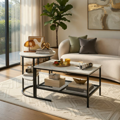 Ensemble de tables basses 2 pièces avec tablettes de rangement Hommoo Modern
