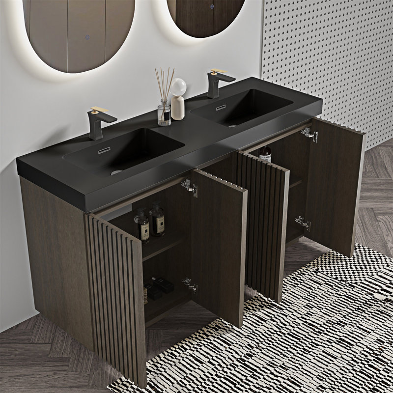 Meuble-lavabo autoportant avec lavabo, Noir