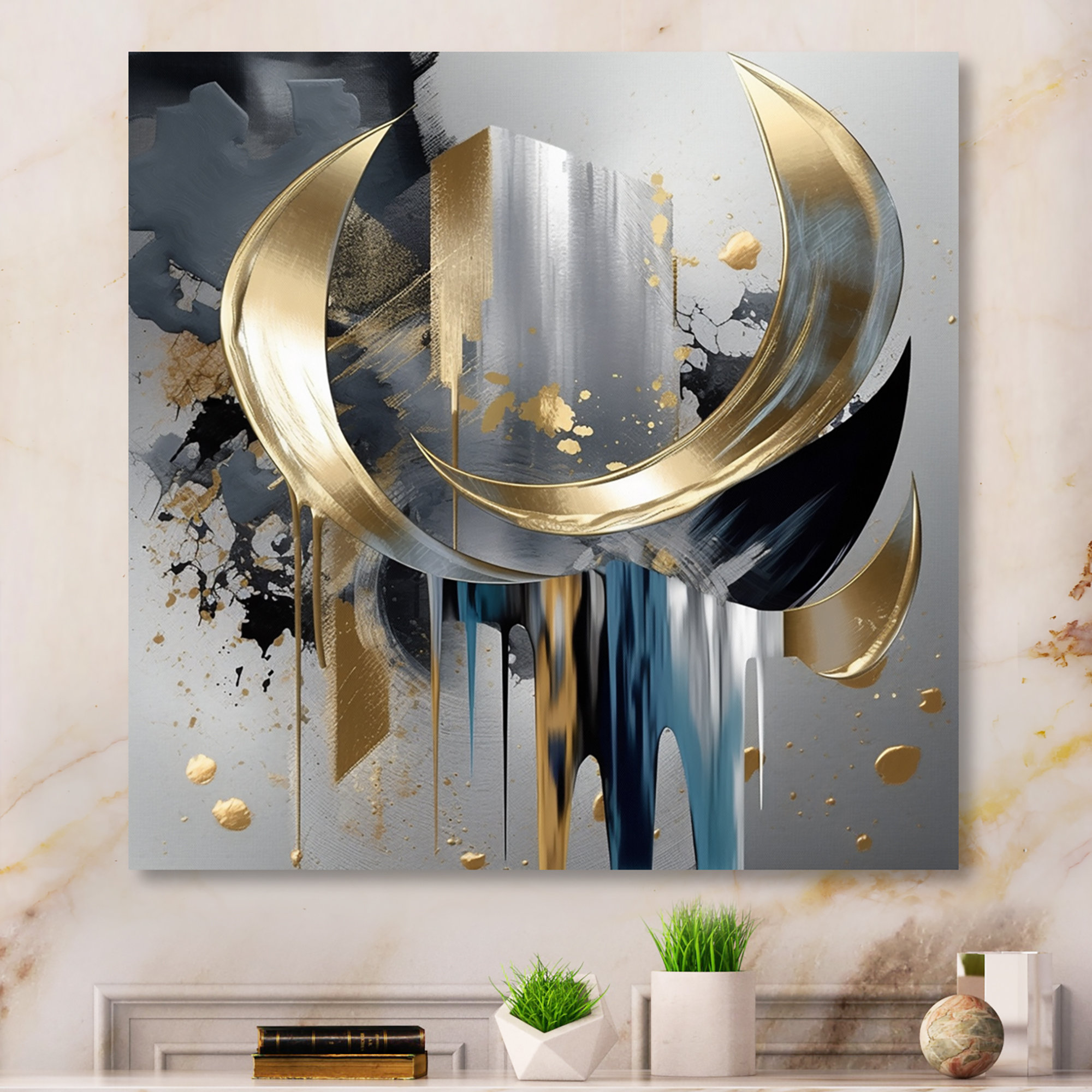 Willa Arlo Interiors Black, White And Gold Liquid Art I On Canvas