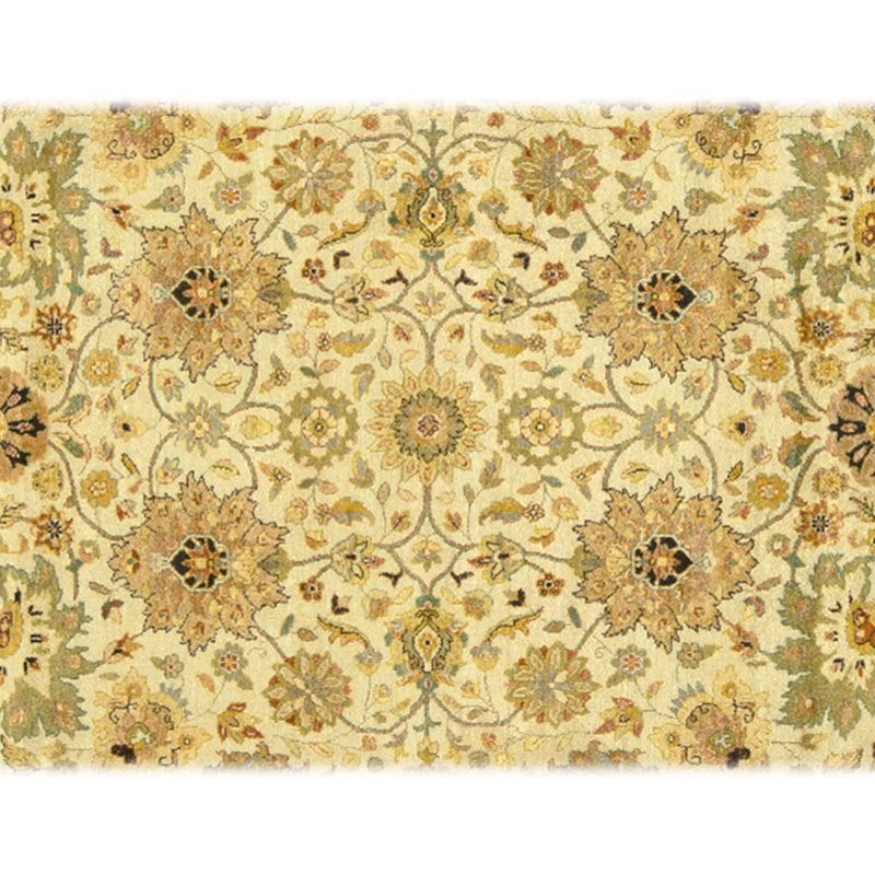Hand Knotted Wool Oriental Area Rug in Beige And Gold