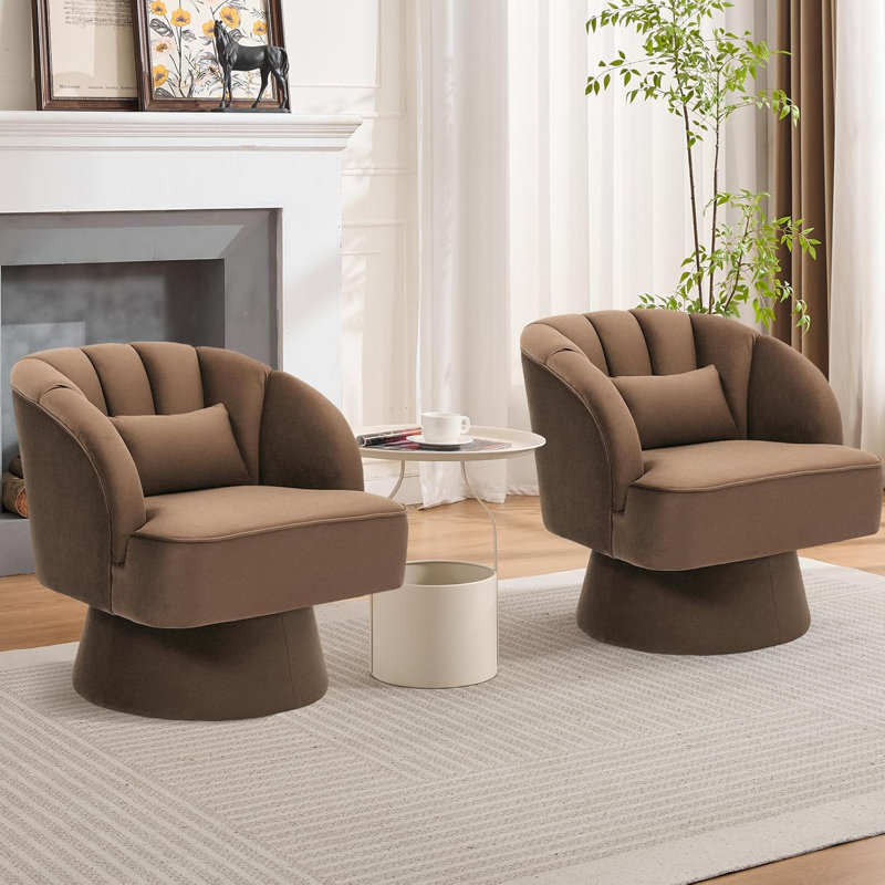 Upholstered Swivel Accent Chair, Tan Velvet