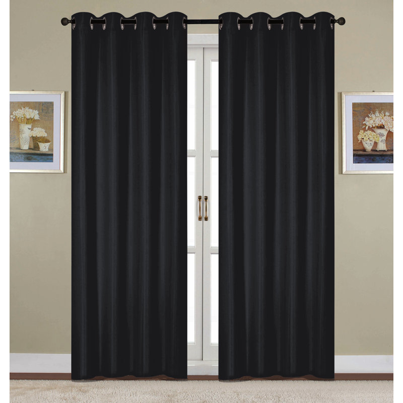 Monaca Semi-Sheer Window Curtain Panel with Grommets, Black, 54" W x 90" L