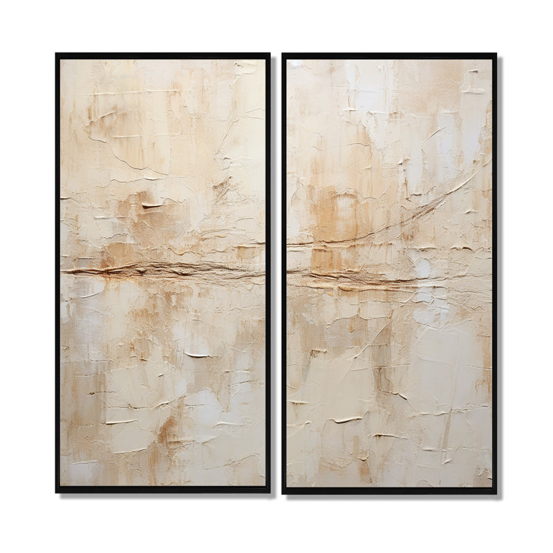 Minimalisme beige et blanc intemporel - art mural moderne bleu 2 panneaux, 40" H x 40" W, Impression encadrée flottante