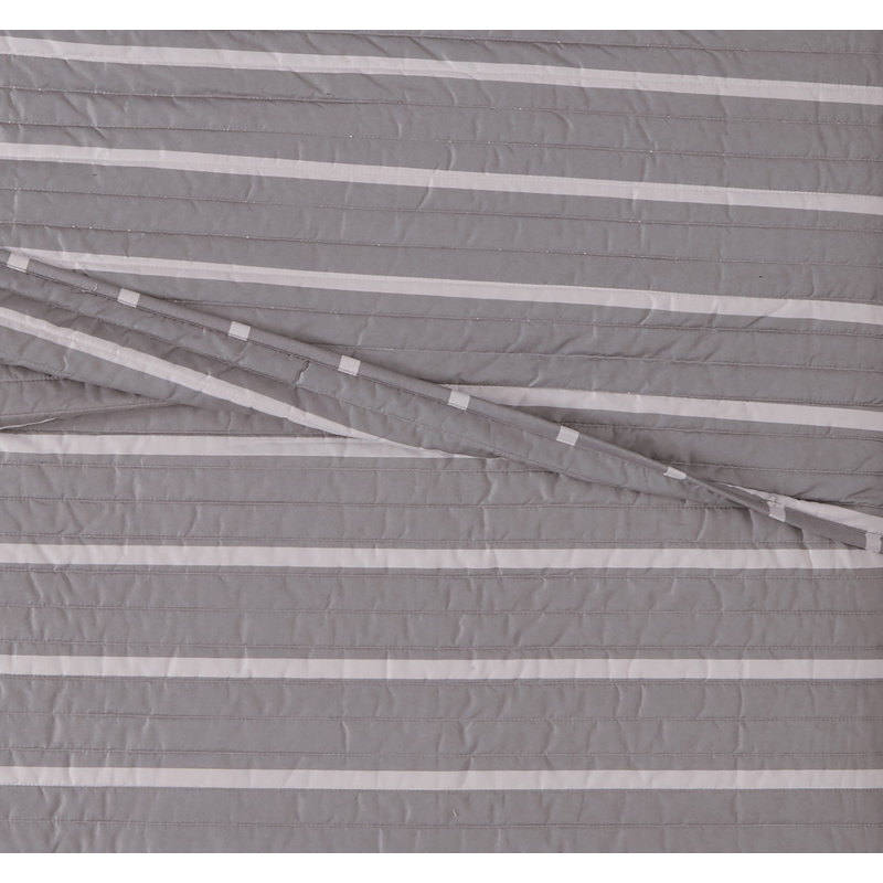 Polyester Striped Quilt, Twin XL Quilt + 1 Sham, Gray