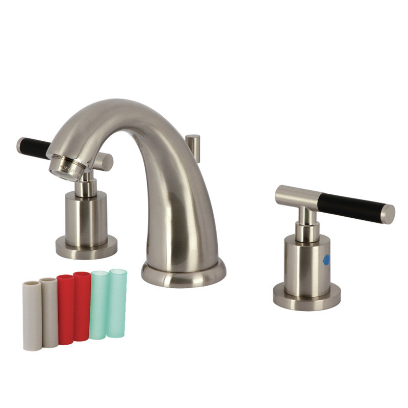 Kingston Brass Kaiser Two-Handle 3-Hole Deck Mount Widespread Bathroom Faucet with Retail Pop-Up Drain, Brushed Nickel