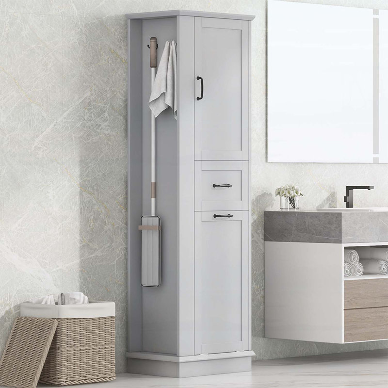 Grande armoire de rangement moderne avec compartiment inclinable, charnières à fermeture en douceur, poignées en aluminium pour l'organisation de la salle de bain et de la maison