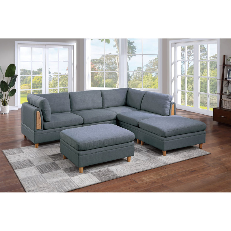 Canapé modulaire 6 pièces Modern House - Tissu en acier avec 2 canapés d'angle, chaises sans accoudoirs, repose-pieds