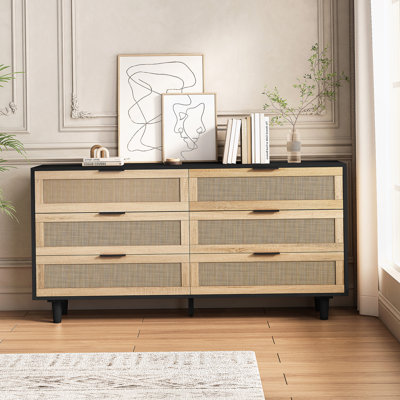 Armoire de rangement en rotin de haute qualité à 6 tiroirs pour une utilisation polyvalente dans le salon, la chambre à coucher et les espaces de bureau