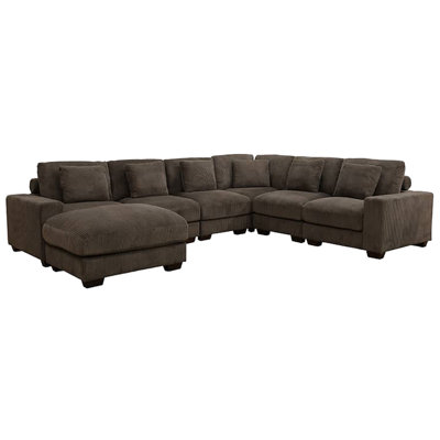 Corduroy L-Shaped Sectional Sofa Set With Ottoman For Living Room
