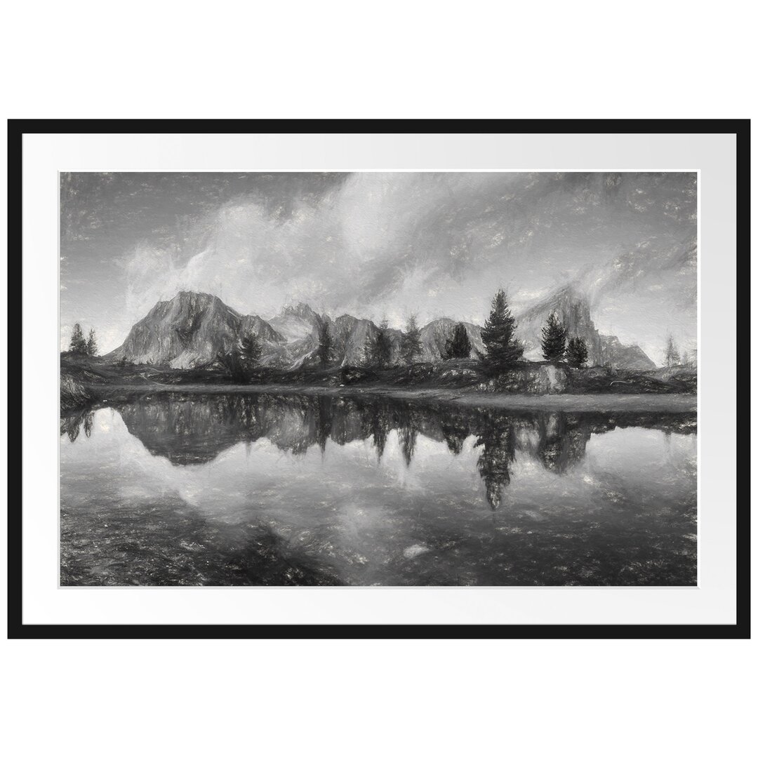 Gerahmtes Papierbild Dolomiten am See Limides