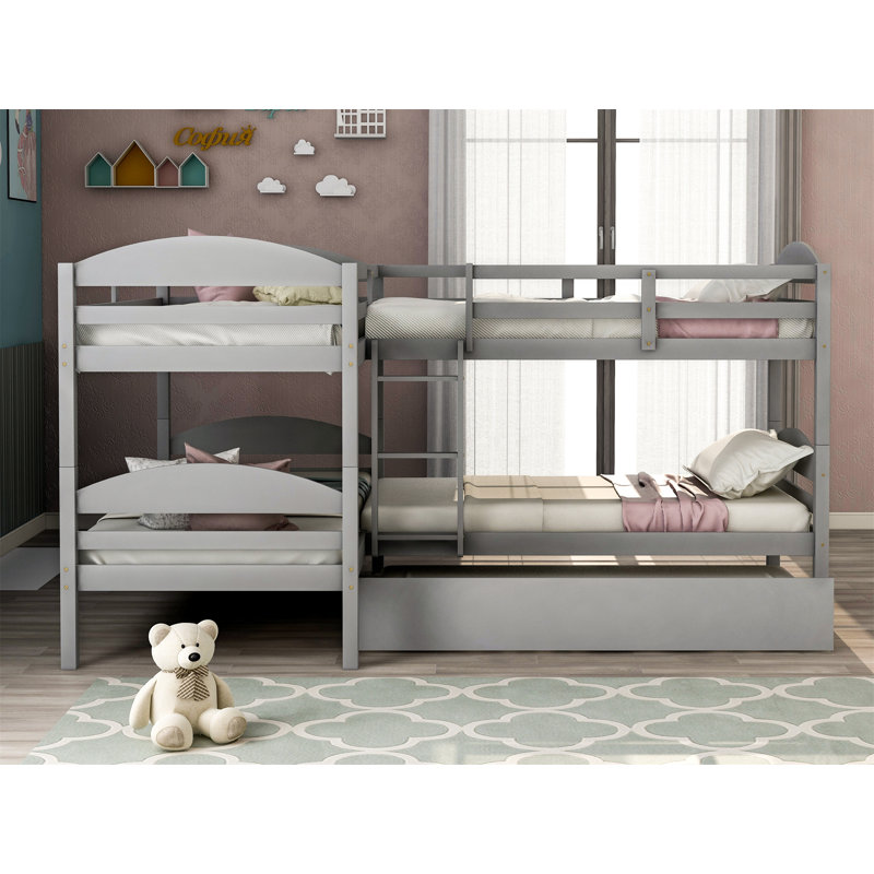 Lit simple en L avec lit gigogne, Gris