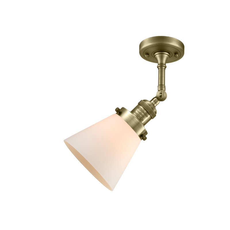 Hardie Glass Semi Flush Mount, Matte White Cased, Antique Brass, 13.5" H x 6.25" W x 6.25" D