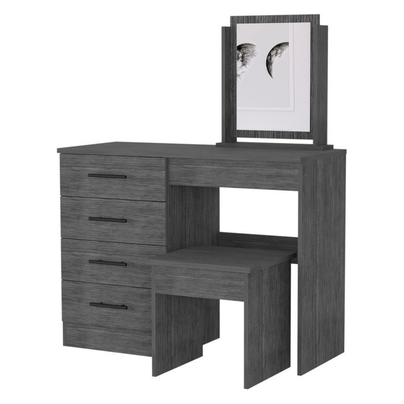Coiffeuse 4 tiroirs avec tabouret en chêne fumé Stonington