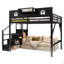 Lit plateforme double avec tête de lit double et pieds de support en lattes de bois espresso