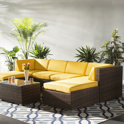 Ensemble de conversation en osier pour 4 personnes avec coussins Billyjo Wicker