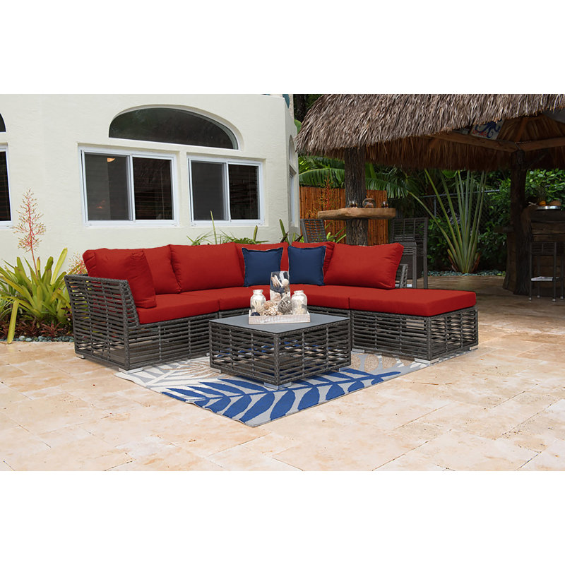 Graphite 5 - Person Modular Patio Conversation Set with Cushions, Canvas Jockey Red Sunbrella® Canvas